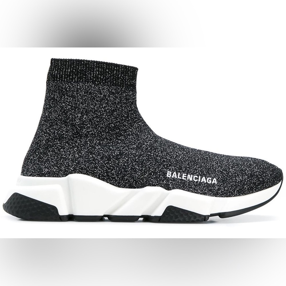 Balenciaga Speed Trainer Sock Sparkly Black Lurex Knit size 10